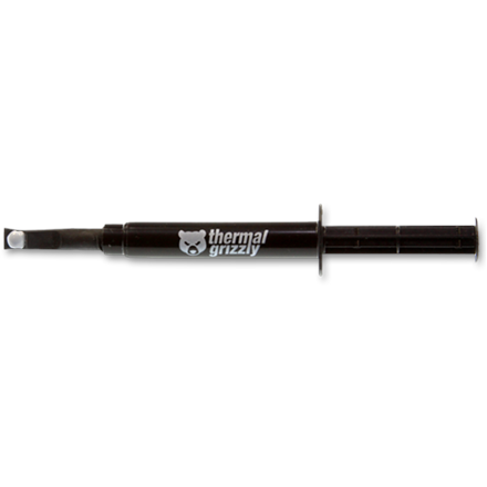 Thermal Grizzly termopasta „Aeronaut" 1.5ml/3.8g Šilumos laidumas: 8,5 W/mk; Šiluminė varža: 0,0129 K/W; Elektrinis laidumas*: 0 pS/m; Klampa: 110-160 Pas; Temperatūra: -150 °C / +200 °C;
