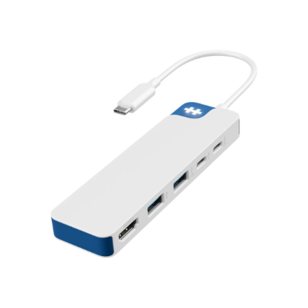 Hyper HyperDrive Flex HD4101BUGL – 5 prievadų USB-C šakotuvas su 1× HDMI, baltas ir mėlynas