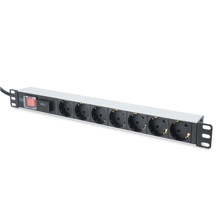 Digitus 1U Aluminum PDU, rackmountable, 7x safety outlet 16A Plug, 250VAC 50/60Hz, switch, surge protection DN-95407