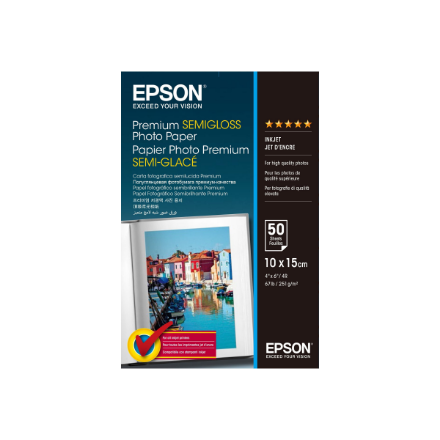 Epson C13S041765 – Premium pusiau blizgus fotopopierius, 10 × 15 cm, 251 g/m², 50 lapų