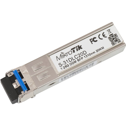 MikroTik S-31DLC20D – vienmodis SFP optinis modulis, dviguba LC jungtis, 10/100/1 000 Mbit/s, 1 310 nm, iki 20 000 m, nuo −40 iki +70 °C