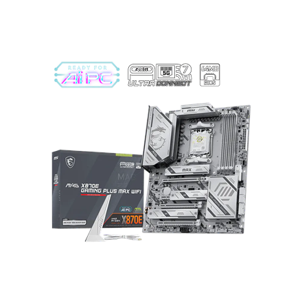 MSI MAG X870E GAMING PLUS MAX WIFI Processor family AMD Processor socket AM5 DDR5 Supported hard disk drive interfaces SATA, M.2 Number of SATA connectors 4