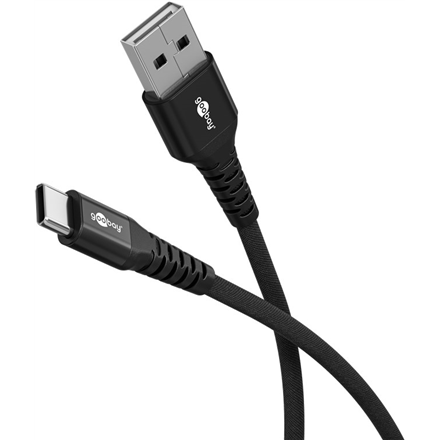 Goobay 74526 itin minkštas tekstilinis USB-C–USB-A laidas su metalinėmis jungtimis