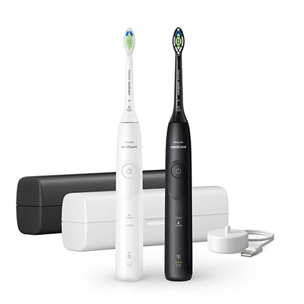 Philips HX7119/02 Sonicare Series 5500 elektrinis dantų šepetėlis, dvigubas rinkinys, įkraunamas, suaugusiems, komplekte pateikiamų šepetėlio galvučių skaičius 2, dantų valymo režimų skaičius 2, baltas/juodas