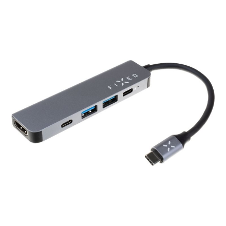 FIXED USB-C Hub Mini FIXHU-MN-GR – 5 jungčių USB-C šakotuvas nešiojamiesiems ir planšetiniams kompiuteriams, pilkas