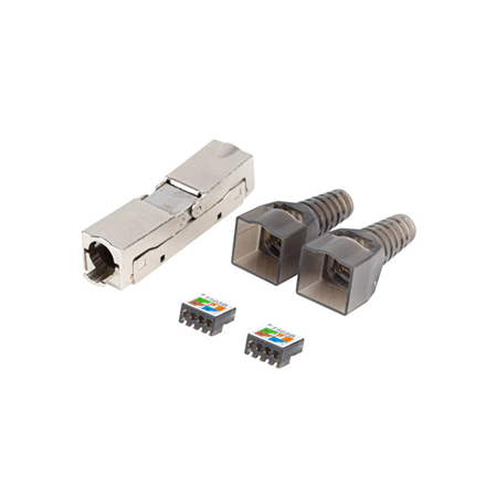 Lanberg PL2SA-6000TL – 2× be įrankių montuojami RJ45 CAT6A FTP 8P8C kištukai, sidabriniai ir skaidrūs