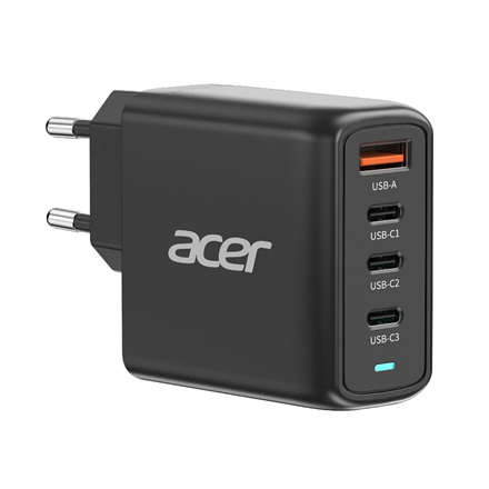 Acer 100 W PD GaN įkroviklis, 3 x USB C ir 1 x USB A, ES kištukas, 100 W USB-C laidas, juodas, mažmeninė pakuotė