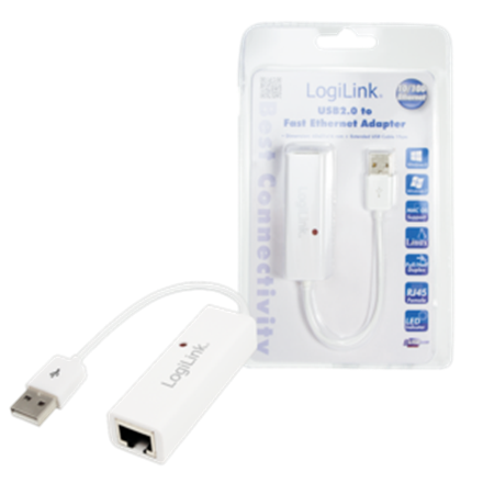 LogiLink UA0144B – USB 2.0–Fast Ethernet RJ45 adapteris, 0.115 m, baltas