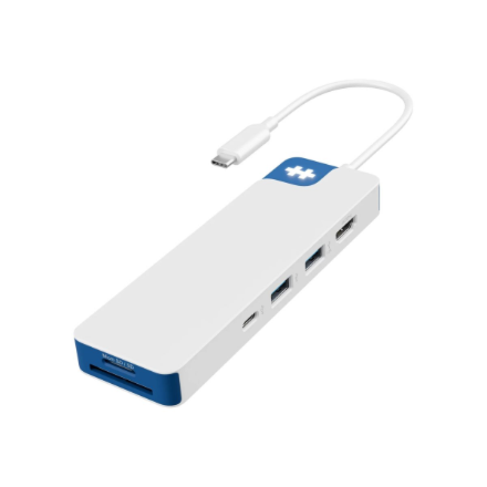 Hyper HyperDrive Flex HD4102BUGL – 8 prievadų USB-C šakotuvas su 1× HDMI, baltas ir mėlynas