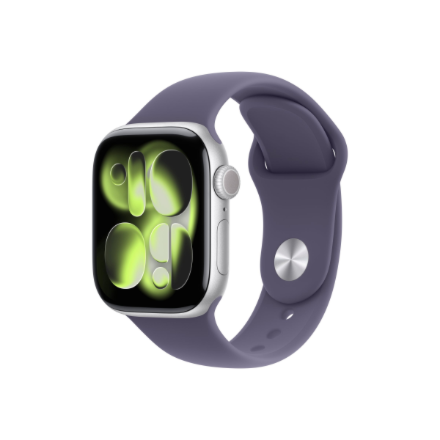 Apple Watch Series 11 MF8A4ET/A – GPS + Cellular, 42 mm kosminės pilkos spalvos aliuminio korpusas, juoda sportinė apyrankė, S/M