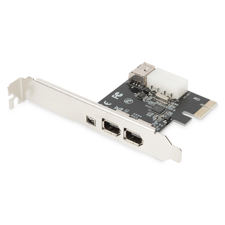 DIGITUS DS-30201-5 – PCI Express IEEE 1394a sąsajos plokštė: 2 išoriniai, 1 vidinis ir 1 išorinis mini prievadas