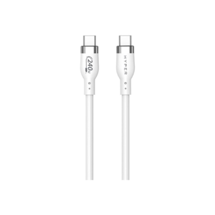 Hyper HyperJuice HJ4001WHGL – 1 m 240 W silikoninis USB-C–USB-C įkrovimo laidas, baltas