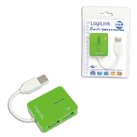 LogiLink UA0138 Smile – 4 prievadų USB 2.0 šakotuvas, žalias