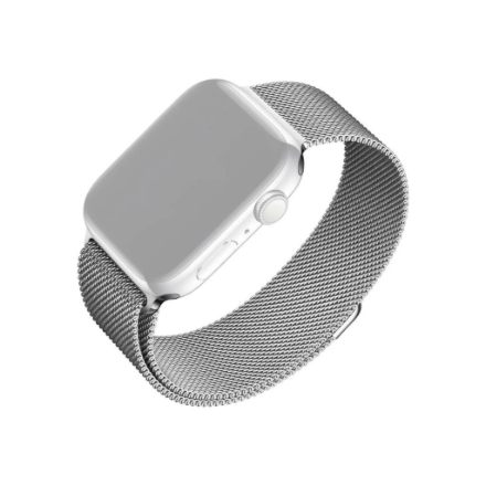 FIXED FIXMEST-434-SL – metalinis tinklinis laikrodžio dirželis, 42/44/45/46/49 mm, Apple Watch, sidabrinis
