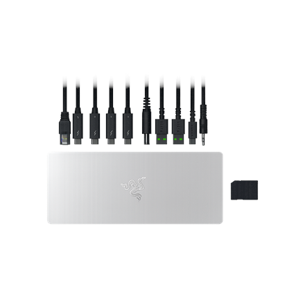 Razer Thunderbolt 5 Dock Mercury RC21-02290200-R3EK – balta „Mercury“ 10 prievadų prijungimo stotelė su M.2 lizdu, trijų 4K 144 Hz ekranų palaikymu ir 140 W „Power Delivery“