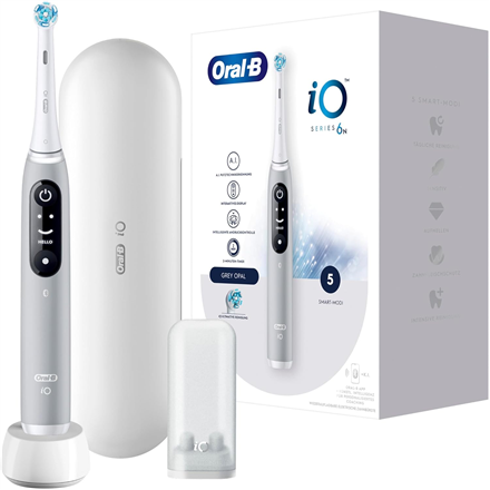 Oral-B elektrinis dantų šepetėlis iO6s, įkraunamas, suaugusiems, įtrauktų šepetėlio galvučių skaičius 2, dantų valymo režimų skaičius 5, pilka
