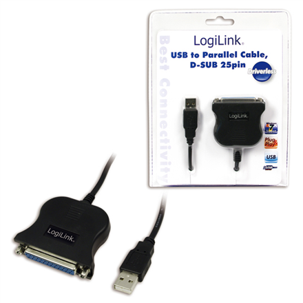 LogiLink UA0054A – USB 2.0–lygiagrečiosios LPT DB25 jungties adapterio laidas, 1.8 m