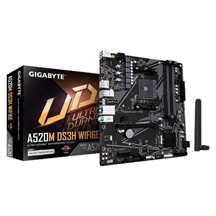 Gigabyte A520M DS3H WIFI6E Processor family AMD Processor socket AM4 DDR4 Supported hard disk drive interfaces SATA, M.2 Number of SATA connectors 4