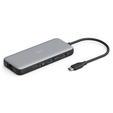 DIGITUS DA-70915 – 8 prievadų USB-C prijungimo stotelė, 2 × HDMI, RJ-45 Gigabit Ethernet