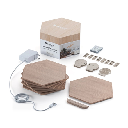 Nanoleaf Elements Wood Look Hexagons Starter Kit (7 panels) Cool White + Warm White