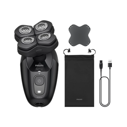 Philips Pro 5000 Series HS5980/15 – belaidė drėgnam ir sausam naudojimui skirta galvos skutimo mašinėlė, iki 60 min., ličio baterija, juoda