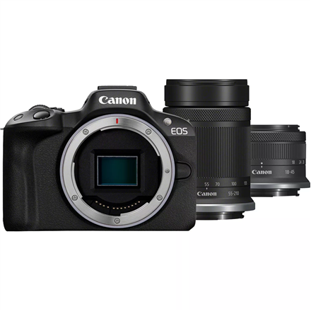Canon EOS R50 + RF-S 18-45mm F4.5-6.3 IS STM + RF-S 55-210mm F5-7.1 IS STM (SIP) Megapixel 24.2 MP Image stabilizer ISO sensitivity (max) 32000 Display diagonal 2.95 " Wi-Fi Video recording Automatic, manual CMOS Black
