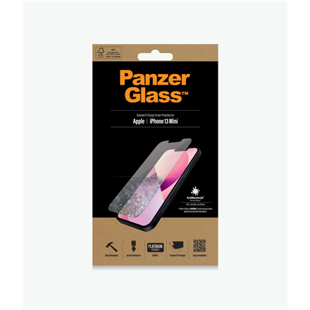 PanzerGlass Skaidrus apsauginis stikliukas Apple iPhone 13 Mini Grūdintas stiklas Antibakterinis stiklas; Atsparus įbrėžimams ir bakterijoms; Sugeria smūgius; Lengvai montuojamas