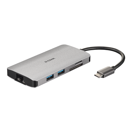 D-Link 8-in-1 USB-C šakotuvas su HDMI/Ethernet/Kortelių skaitytuvu/Power Delivery DUB-M810 USB šakotuvas USB Type-C