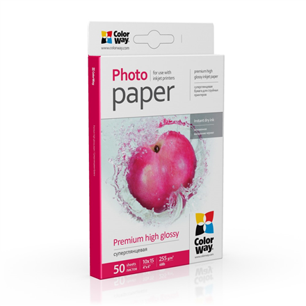 ColorWay – premium high-gloss photo paper, 255 g/m², 10 × 15 cm, 50 sheets