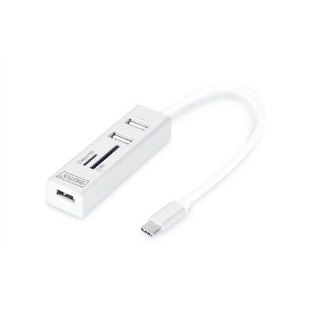Digitus USB Type-C OTG 3 prievadų šakotuvas ir kortelių skaitytuvas DA-70243