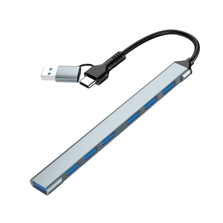 Gembird 7-port USB hub (1x USB 3.2 + 6x USB 2.0), USB-A + USB-C, Silver UHB-ACM-U3P1U2P6-01