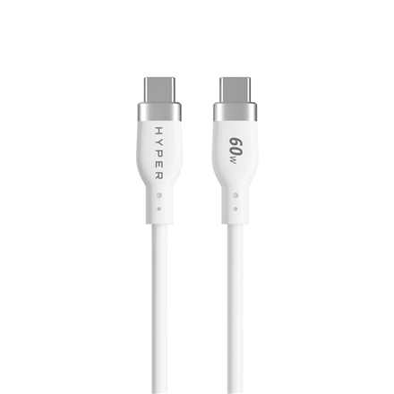 Hyper HyperJuice HJ4011WHGL – 1.5 m 60 W silikoninis USB-C–USB-C įkrovimo laidas, baltas