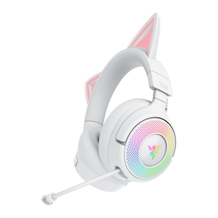 Razer Kraken Kitty V3 Pro RZ04-05170400-R3M1 – belaidės ausis apgaubiančios „Bluetooth“ žaidimų ausinės su katės ausytėmis, baltos