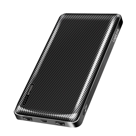 LogiLink PA0316 Li-Po išorinė baterija, 10000 mAh, 2 × USB-A ir USB-C, juoda