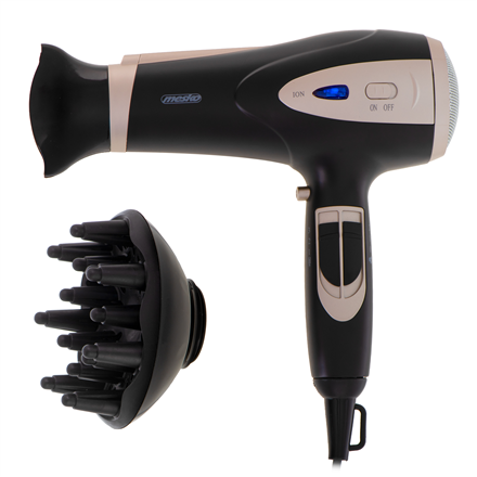 Mesko MS 2287 – 2,200 W hair dryer with diffuser, 3 temperature settings, black/champagne