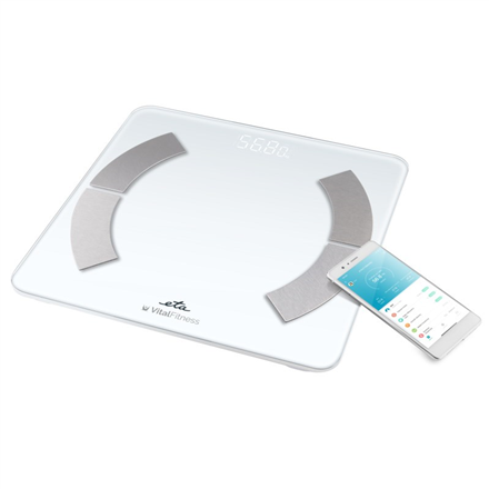 ETA Vital Fitness ETA277990000 – skaitmeninės asmeninės svarstyklės, iki 180 kg, 100 g tikslumas, su KMI matavimu, baltos