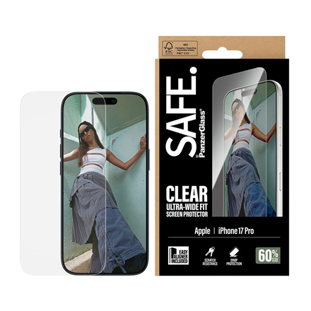 PanzerGlass Ultra-Wide Fit – Ultra-Wide Fit skaidrus ekrano apsauginis stiklas, skirtas Apple iPhone 17 Pro, su EasyAligner montavimo rėmeliu