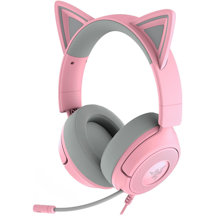 Kvarco spalvos laidinės ant ausų dedamos žaidimų ausinės su mikrofonu Razer Kraken Kitty V3 X