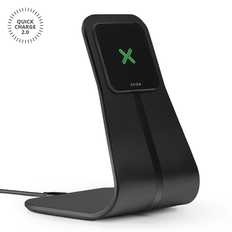 XVIDA Fast Charging belaidžio įkrovimo stovas stalui su Samsung Quick Charge 2.0, juodas