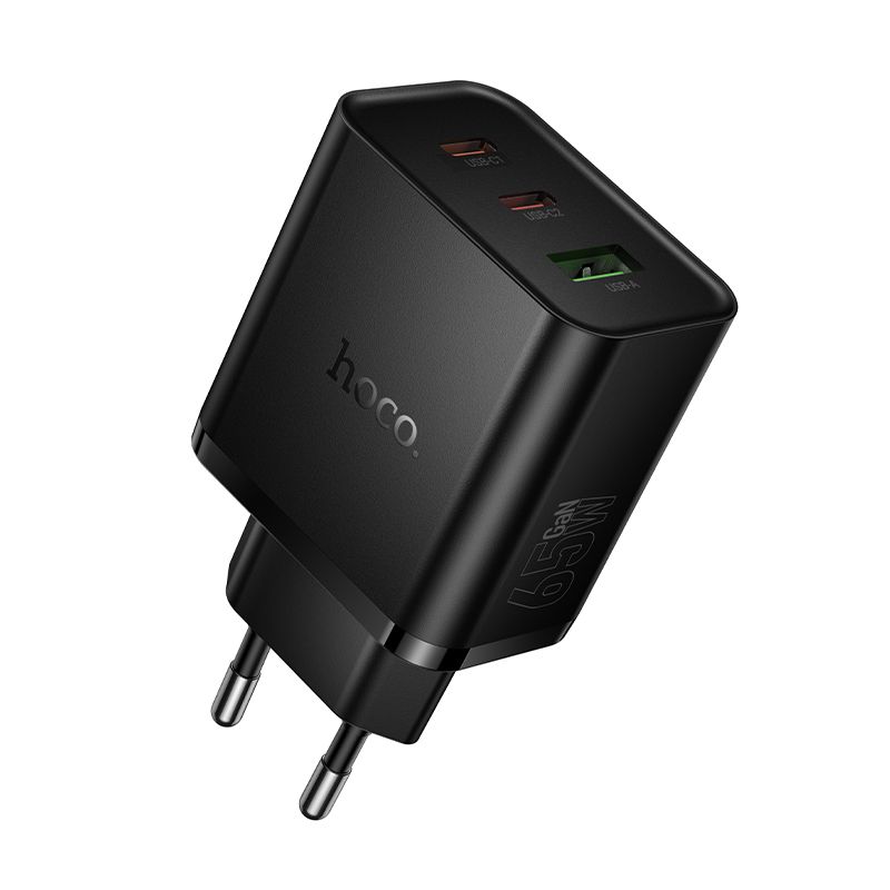 telefono įkroviklis Hoco 2x USB C + USB A QC3.0 PD 3A 65W N75 juodas
