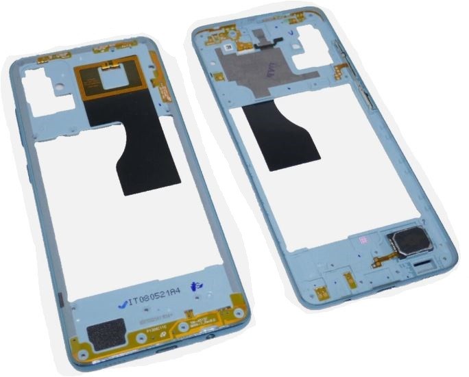 Originalus Samsung A515 A51 2019 vidurinis korpusas su garsiniu signalu ir šoniniais mygtukais, Prism Crush Blue spalvos (naudotas, B klasė)
