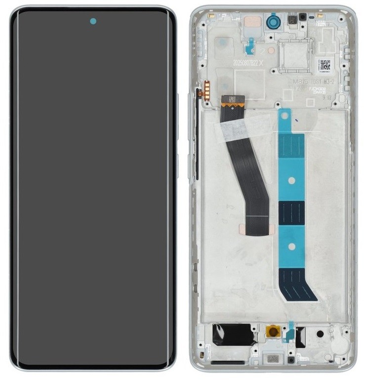 Originalus sidabrinis Xiaomi Poco M8 5G ekrano modulis su jutikliniu stiklu ir rėmeliu (serviso pakuotė)