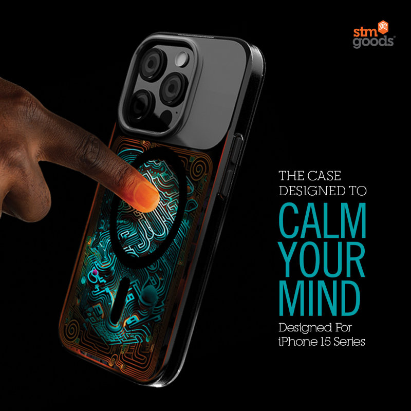 STM Reveal Warm MagSafe dėklas, skirtas iPhone 15 Pro Max, „Black Realm“ spalvos