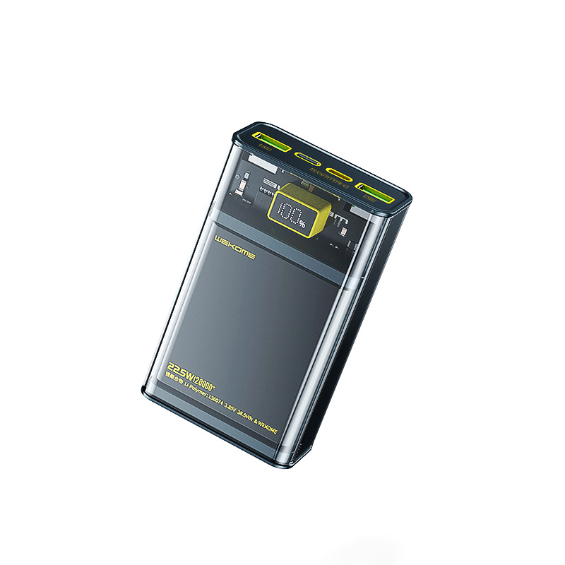 WEKOME WP-321 Vanguard Series išorinė baterija, 20000 mAh, PD 20 W + QC 22,5 W, juoda ir skaidri