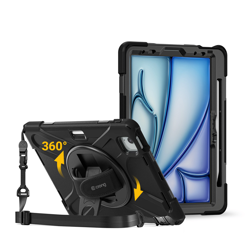 Sustiprintas dėklas Crong Defender Plus, skirtas iPad Air 11 col. (M2/M3/M4, 2024–2026), iPad Air 10,9 col. (4/5 kartos) ir iPad Pro 11 col. (2021/2022), juodas