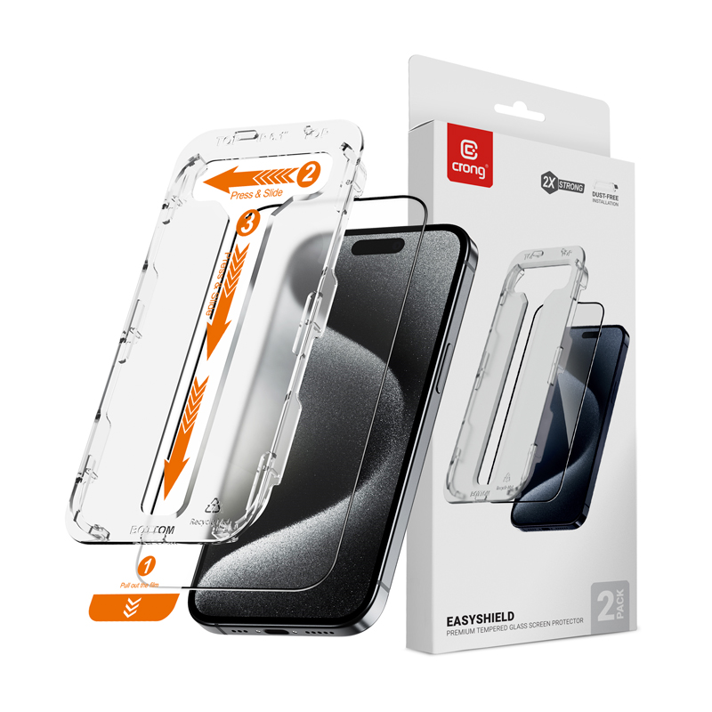 Crong EasyShield 2-Pack grūdinti apsauginiai ekrano stiklai, skirti iPhone 15 Pro Max, 2 vnt.