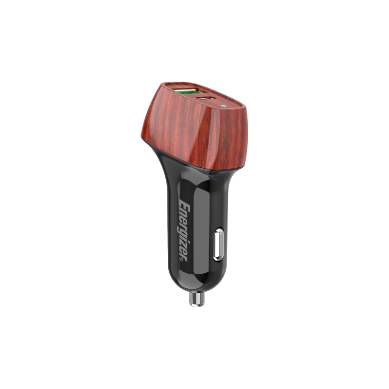 Energizer Ultimate D38WO automobilinis įkroviklis, USB-C + USB-A, 38 W PD + QC 3,0, riešutmedžio rašto