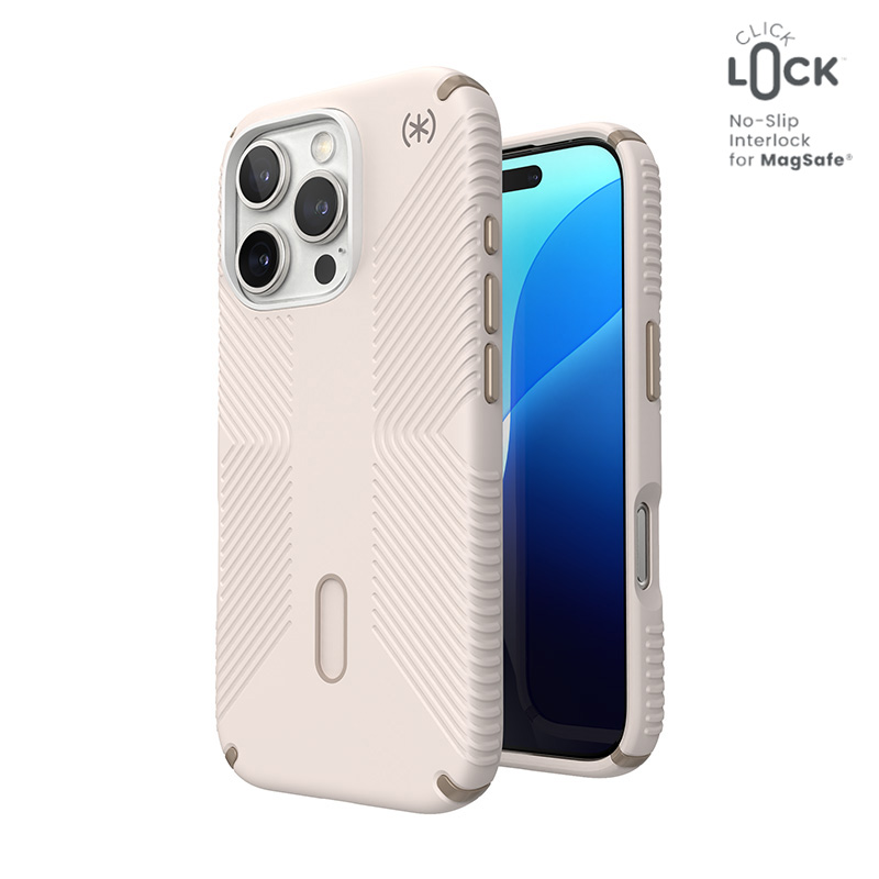 Speck Presidio2 Grip ClickLock & MagSafe dėklas, skirtas iPhone 16 Pro, „Bleached Bone“ / „Heirloom Gold“ / „Hazel Brown“
