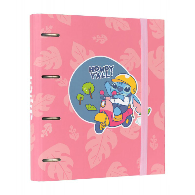 Disney Stitch A4 segtuvas su 4 žiedais ir elastine juostele