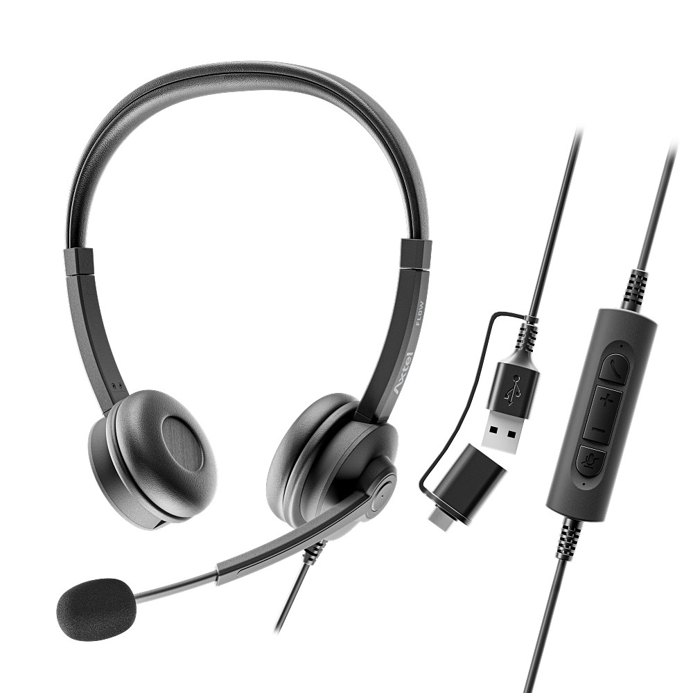 Ausinės su mikrofonu Axtel FLOW UC stereo USB-A/C juodos